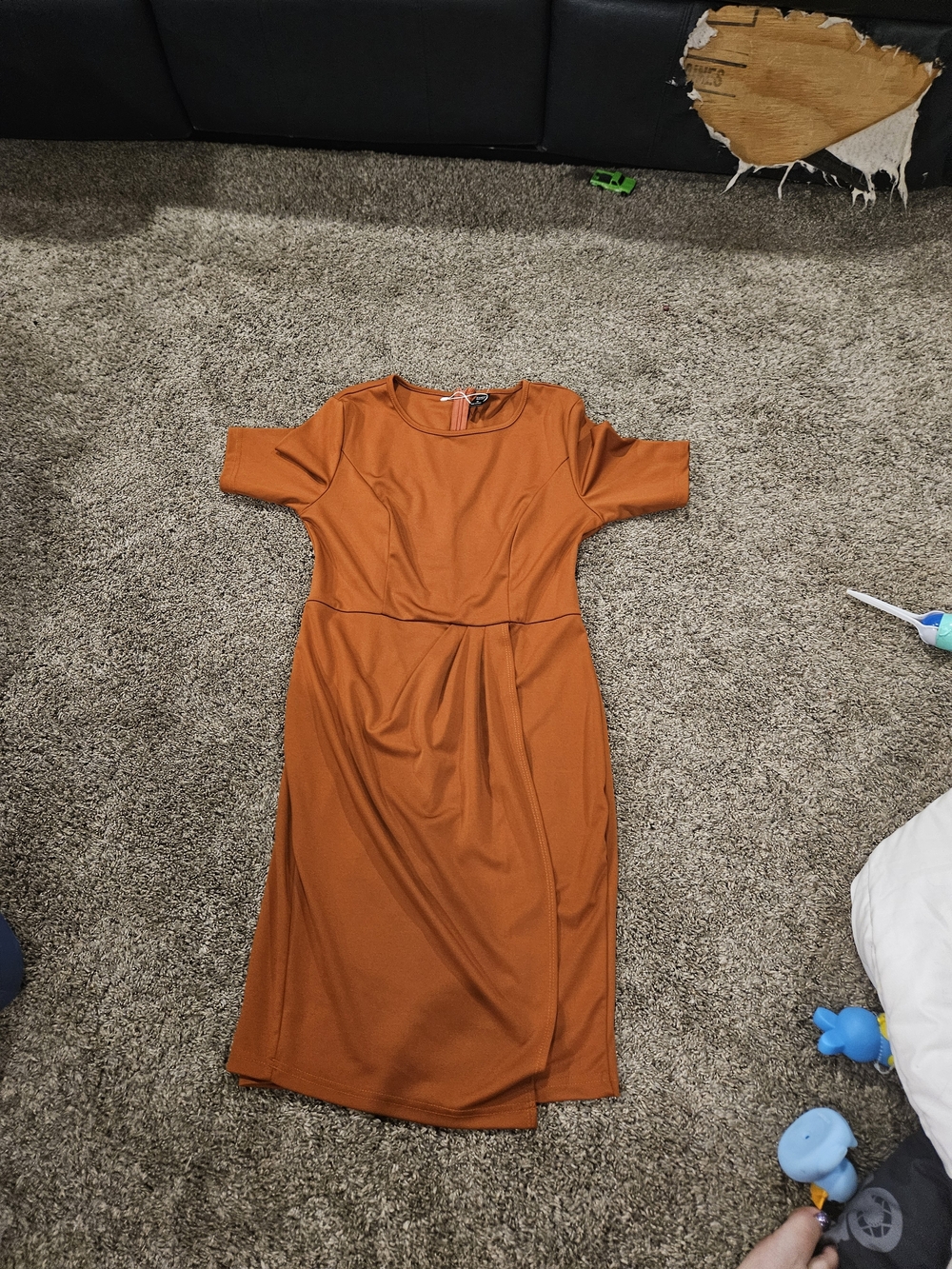 Classic Rust Orange Short-Sleeve Midi Dress
